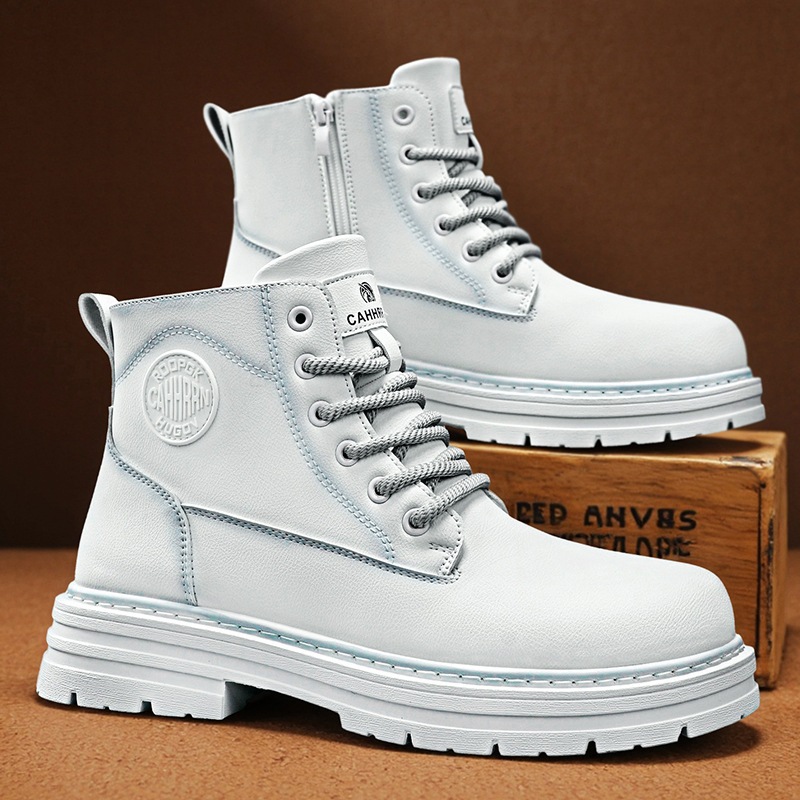2025 Autumn and Winter High-Top Boots for Men British Style Workwear Motorcycle Shoes Men's Casual Trendy Boots White Men's Boots