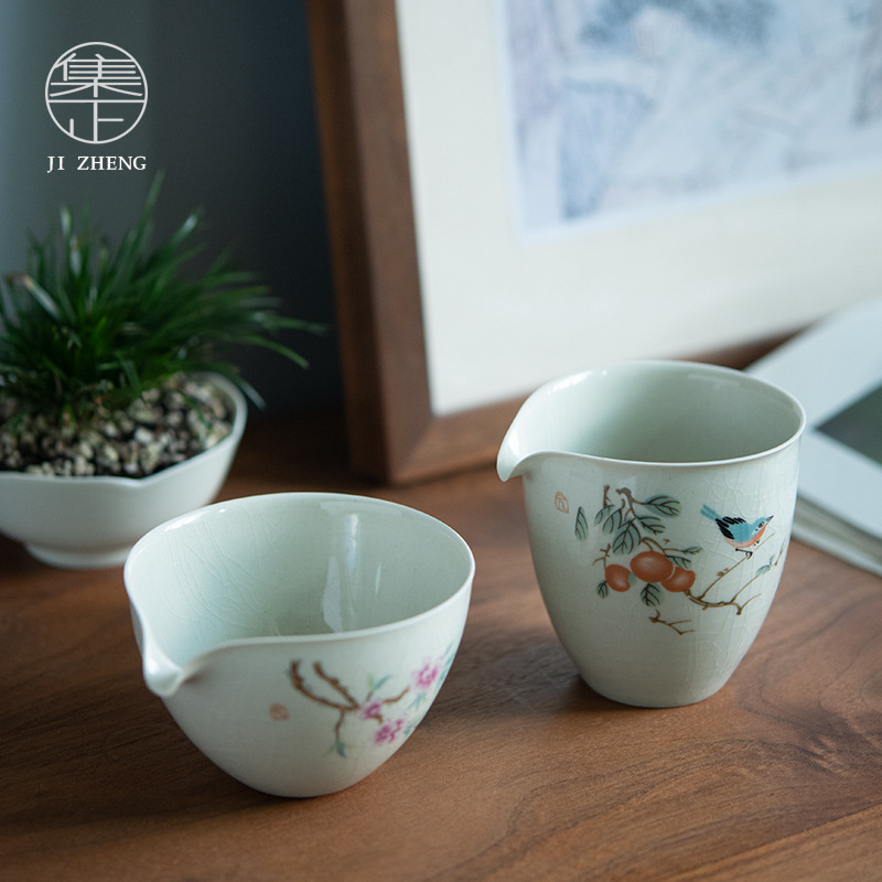 Vegetable Ash Fair Cup Ancient Celadon Glaze Japanese Style Antique Tea Sea Single Even Cup Ceramic Kung Fu Tea Set Handmade Tea Divider