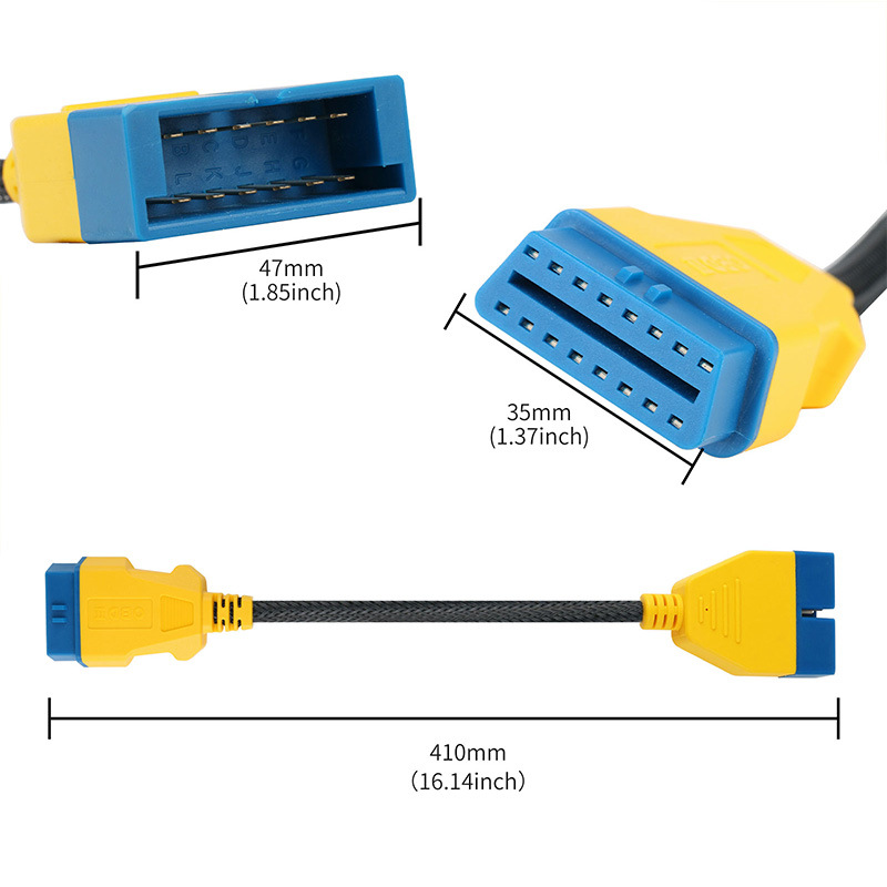 AUTOOL OBD adaptador de cable de extensión de nylon uno-a-uno OBD12pin coche de interfaz de diagnóstico a 16pin
