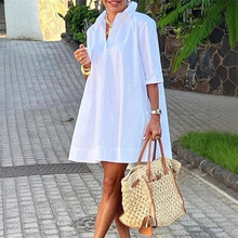 Solid color lapel mid sleeve dressŮʿ��ɫ���������������ȹ
