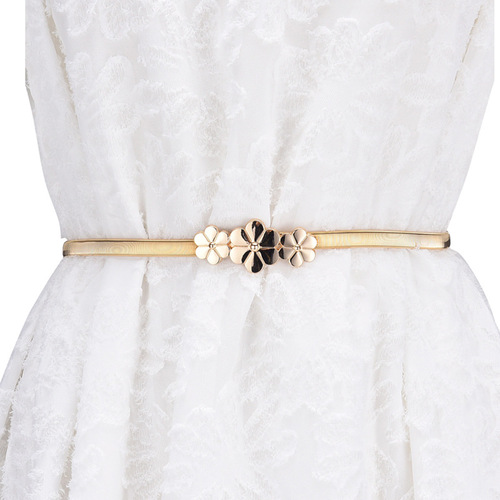 Metal elastic elastic golden leaf belt for women with thin decorative spring and dress waist chain flower accessories belt