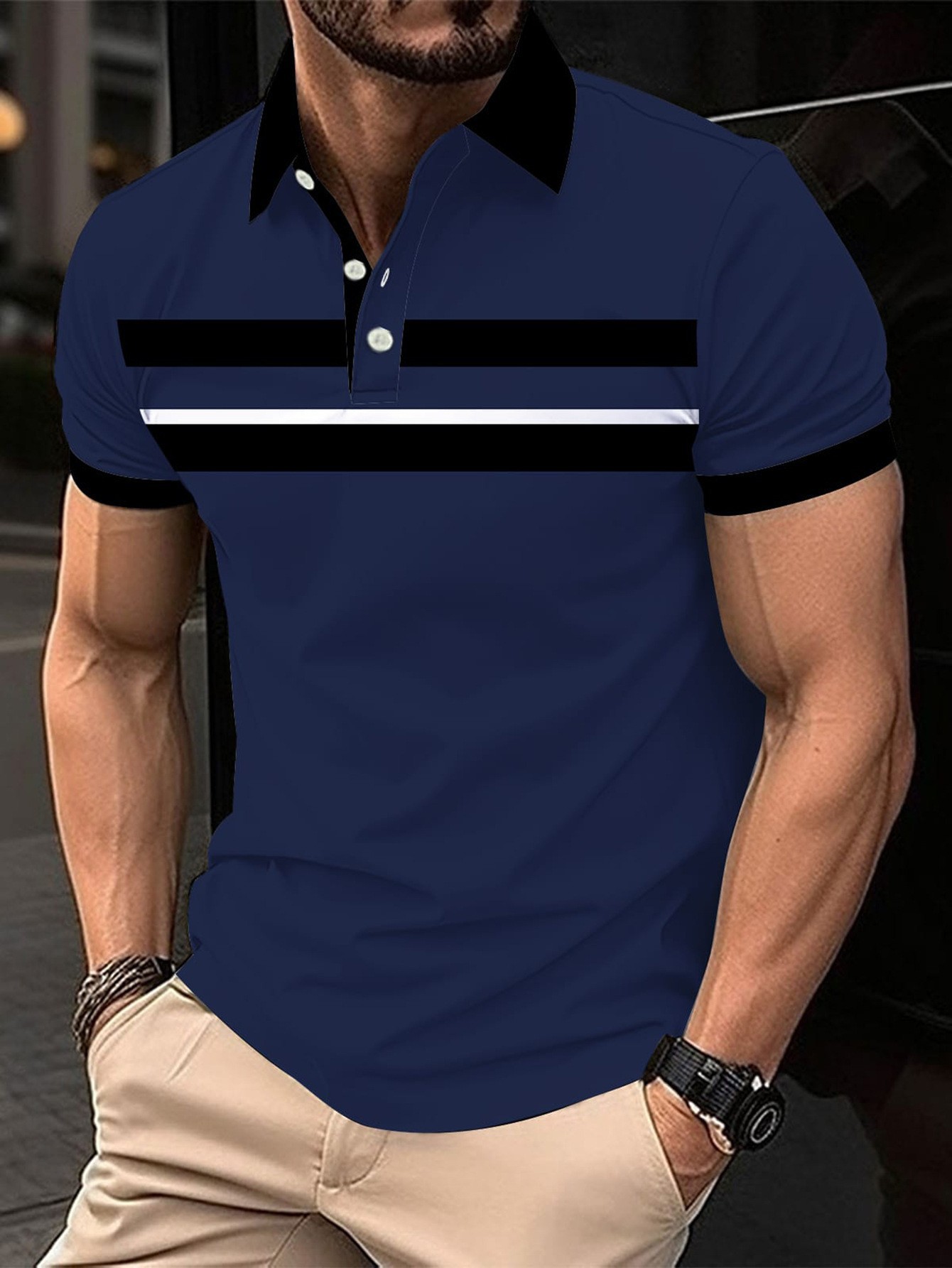 Polo de hombre con estampado 3D para comercio transfronterizo 2025, camiseta polo sin mangas informal con patrón para hombre, estilo D de seda helada.