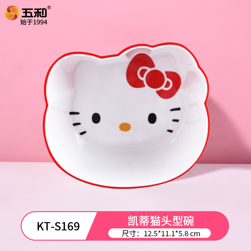 Wuhe rojo Kitty melamina cubiertos Sanrio auténtico anti-caída anti-escaldado creativo de dibujos animados para niños plato tazas de agua