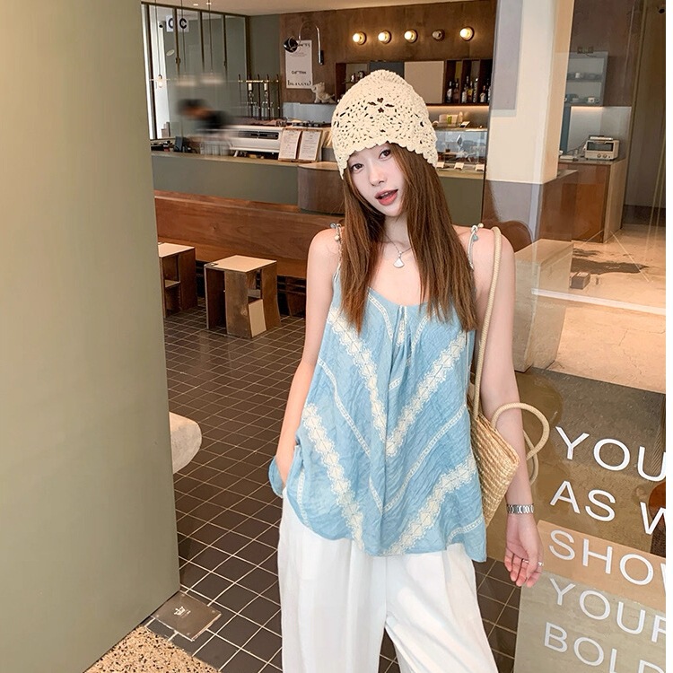 Beach Vacation Blue Camisole for Women, Summer Outerwear, Loose-Fitting Design, Sleeveless Top Beach Vacation Blue Camisole for Women, Summer Outerwear, Loose-Fitting Design, Sleeveless Top