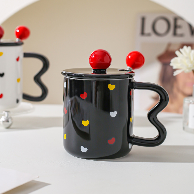 Taza de cerámica nórdica creativa para hombres y mujeres, taza de café, taza de pareja, taza de café con cuchara de tapa, regalo para amigos