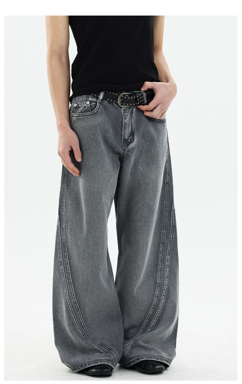 Men's Loose Straight Leg Trousers Retro Distressed Washed Curved Jeans Cool And Stylish Design_mkmklike.com