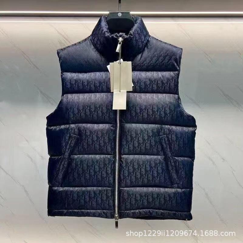 秋冬D家暗纹老花立领拉链无袖棉服保暖新款男女情侣潮流背心外套|undefined