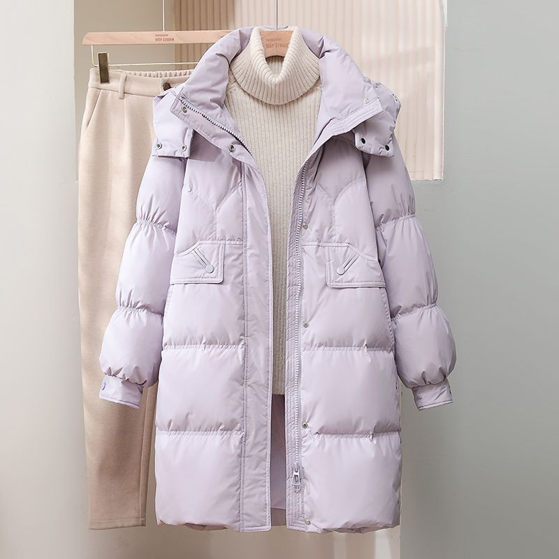 2025新款羽绒服女冬季中长款显瘦连帽时尚插肩袖加厚白鸭绒外套牌