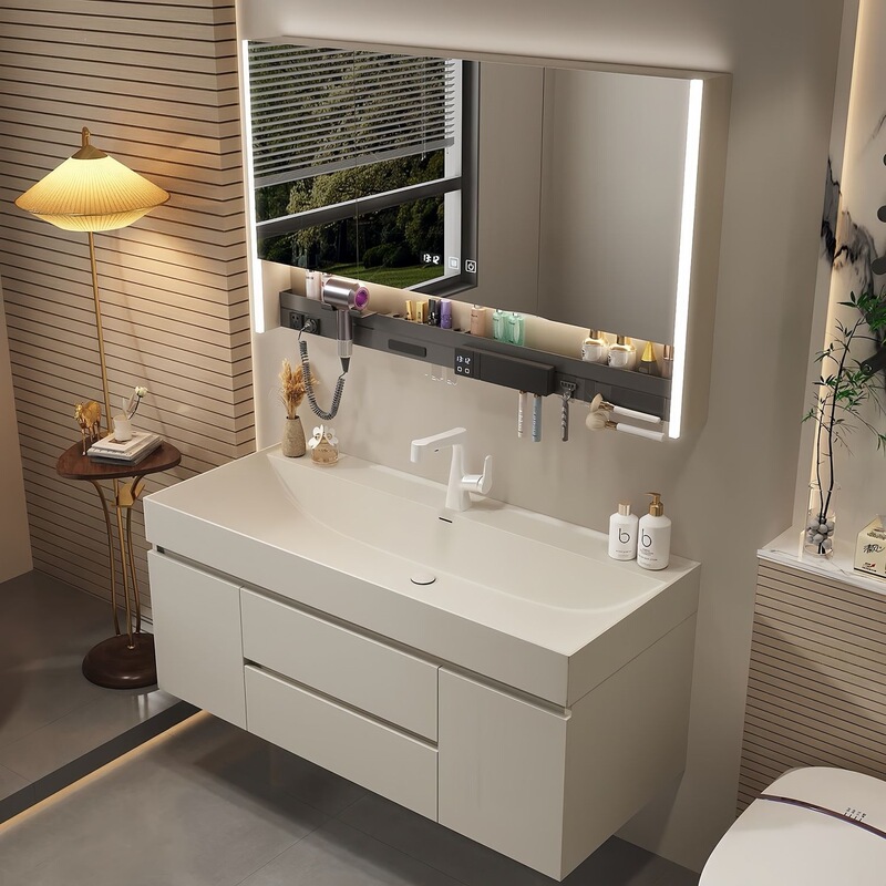 Smart Bathroom Cream Gold-Plated Stone Integrated Basin Large Basin Washbasin Cabinet Combination Washstand Ocean Basin Bathroom Cabinet Smart Bathroom Cream Gold-Plated Stone Integrated Basin Large Basin Washbasin Cabinet Combination Washstand Ocean Basin Bathroom Cabinet