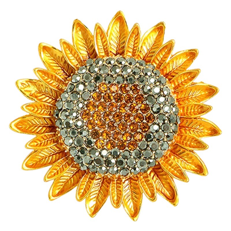 Girasol broche de diamante incrustado planta flor ramillete moda todo partido anti-exposición aleación de alta gama joyería pin accesorios