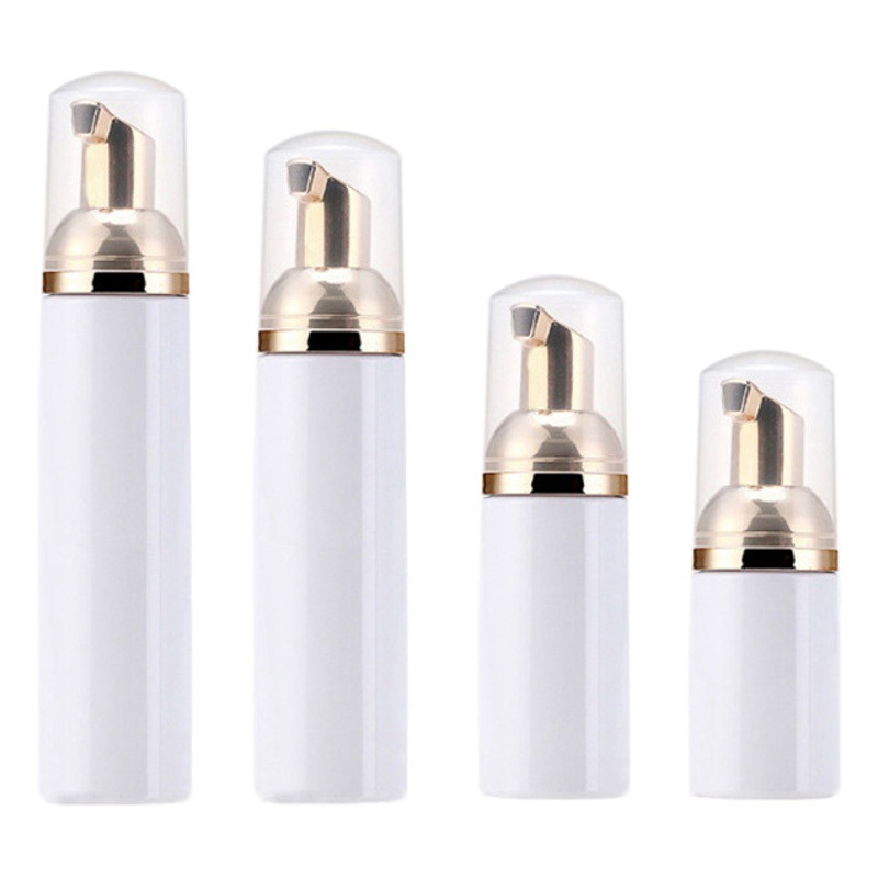 Fabricantes en stock 60mlpet botella de espuma blanca limpiador facial mousse galvanoplastia bomba de espuma botellas de embalaje transparente
