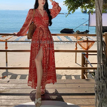 云南旅游穿搭女装新疆民族风一片式海边度假连衣裙夏季系带裹身裙