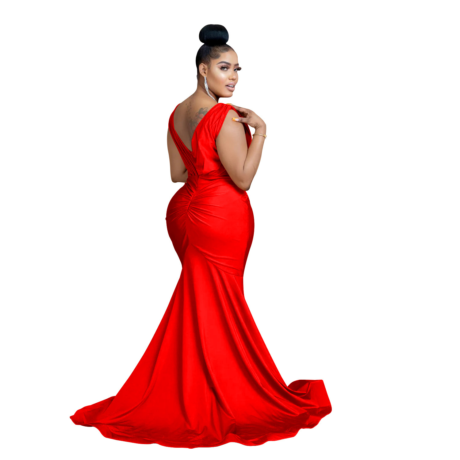 Abito lungo donna scollo a v plissettato elegante da sera_voghion.com