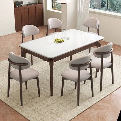 White Ice Jade Marble Solid Wood Dining Table Nordic Home Small Apartment Rectangular Luxury Stone Dining Table Combination