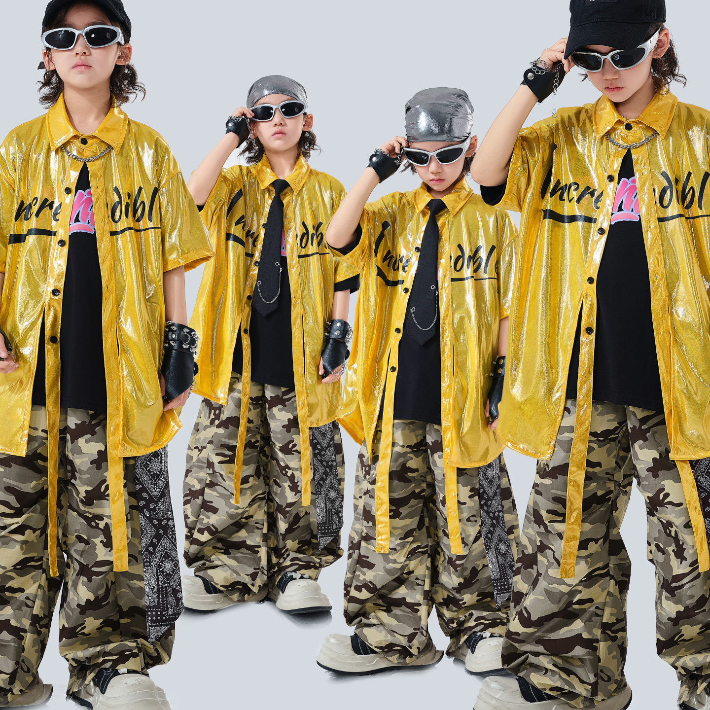 Children's Hip-Hop Trendy Clothing Boys' Hip-Hop Street Hip-Hop Performance Clothing Trendy and Cool Kidsren's Summer Two-Piece Short-Sleeved Set