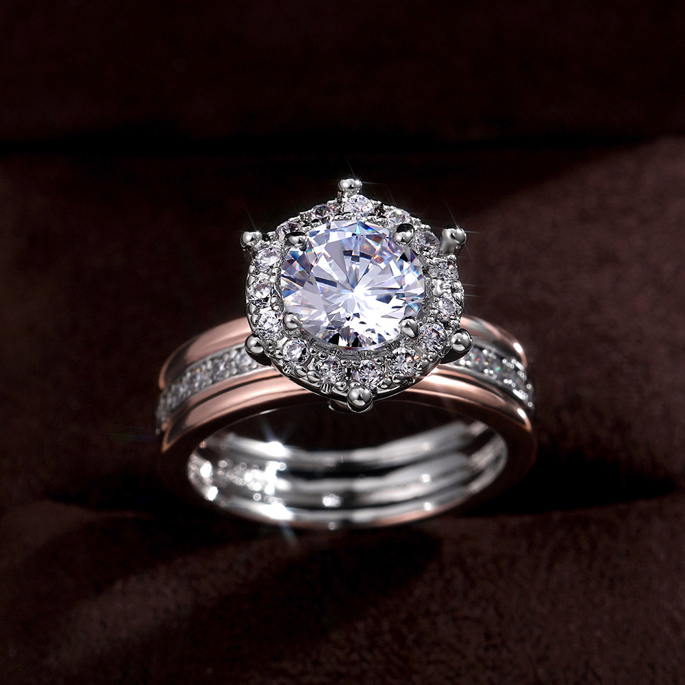 Neuer Kreativer Kupfer Zweifarbiger Zirkon Verlobung Sring Mode Hochzeit Party Ring display picture 2