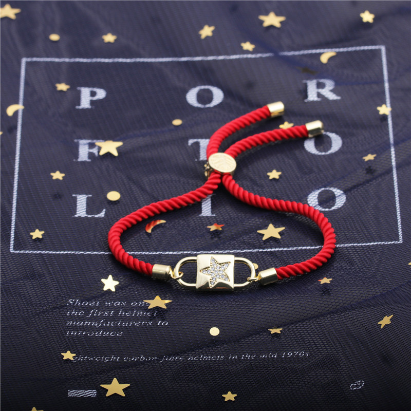 Simple Copper Zircon Star Religion Red Rope Adjustable Bracelet display picture 4