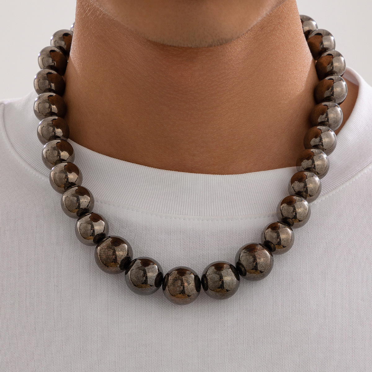 60g Weight Necklace Classification CCB Chain Material ball chain Chain Type 1 Piece Quantity Casual, Holiday, Daily Occasion CCB Material Geometric, Solid Color Pattern Men's Gender Plating Design Vintage Style, Classic Style Style Ornament Men's Exaggerated CCB Round Beads Necklace Necklace Niche Personality Hip Hop Necklace Men 12