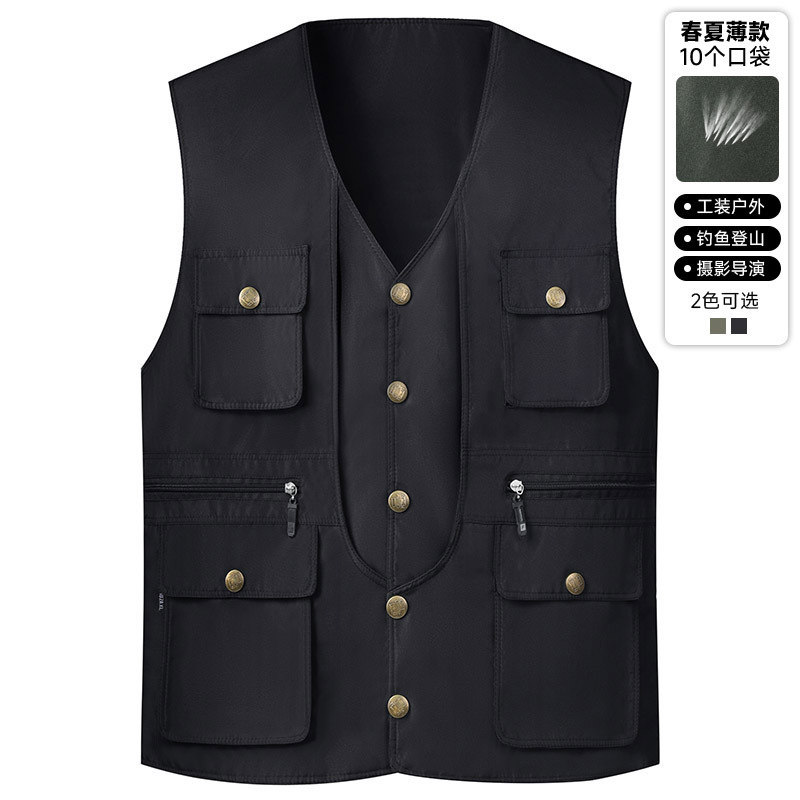 Men's Vest for Middle-Aged and Elderly, Spring and Autumn Thin Style, Workwear Casual Multi-Pocket Vest for Grandpa, Elderly, Dad Men's Vest for Middle-Aged and Elderly, Spring and Autumn Thin Style, Workwear Casual Multi-Pocket Vest for Grandpa, Elderly, Dad