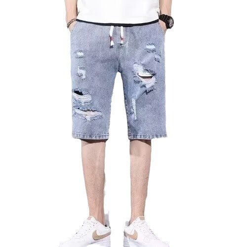 Pantalones cortos de mezclilla rotos para hombres pantalones rectos sueltos delgados de verano de cinco puntos marca de moda pantalones casuales ins 2024 nuevo estilo