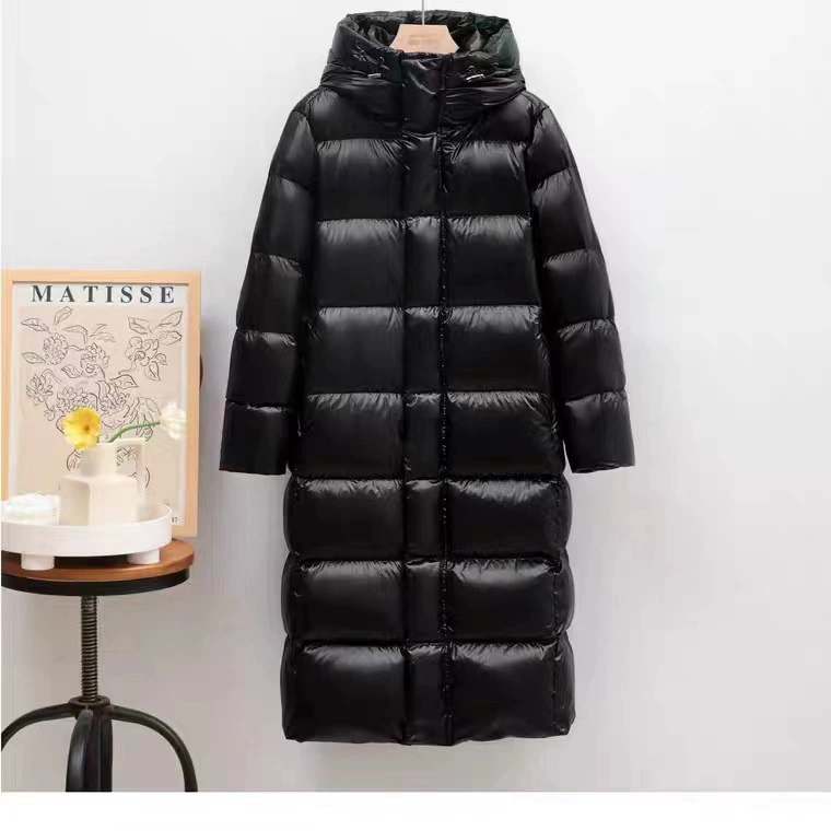 2025 новая зимняя черно-золотая пуховая куртка из гусиного пуха для женщин и мужчин, удлиненная утепленная куртка до колен