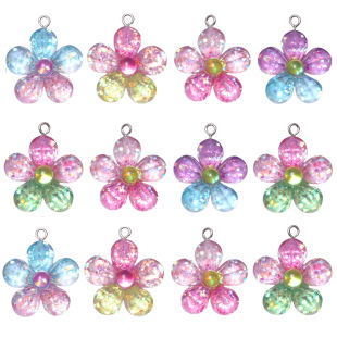 Color glitter five-petal flower pendant resin sheep's eye key chain small pendant accessories