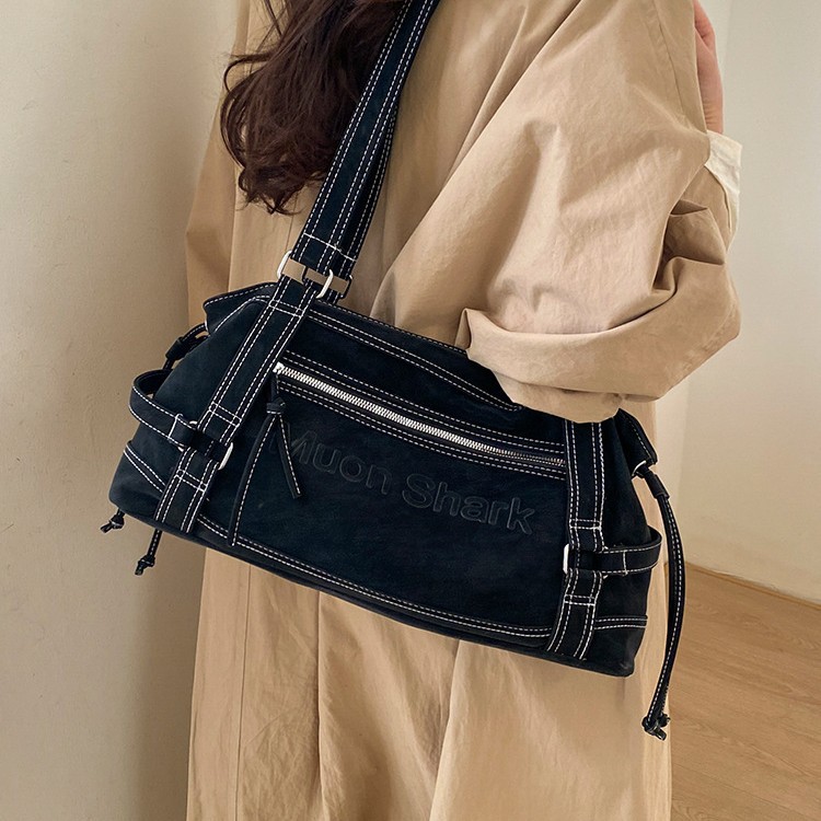 Korean retro fashion large-capacity bag for women, 2026 new trendy everyday distressed underarm bag, versatile shoulder tote bag