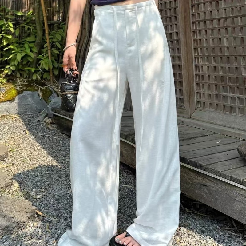 白色天丝亚麻阔腿裤女夏薄款透气休闲裤老钱垂感直筒裤显瘦宽松|undefined