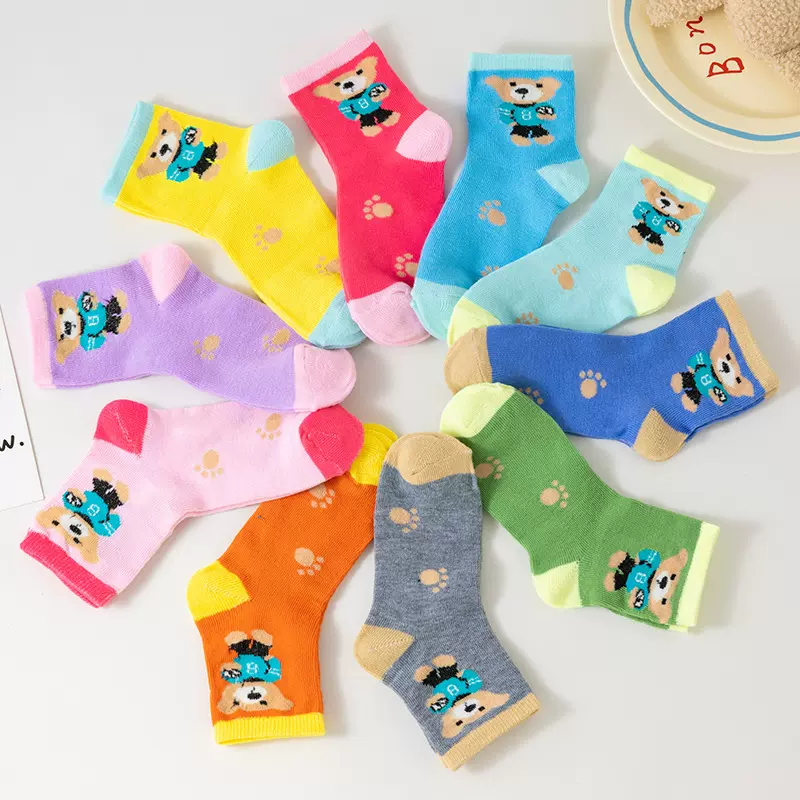 春秋款儿童袜子秋季条纹新款甜美小熊字母潮流彩虹女童袜秋冬款