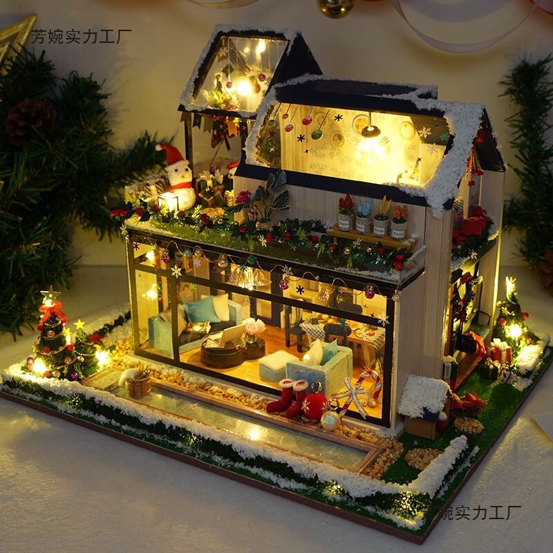 Christmas Gift DIY Handmade Cabin House Model House Assembled Kidsren's Toys Birthday Gift for Girls Christmas Gift DIY Handmade Cabin House Model House Assembled Kidsren's Toys Birthday Gift for Girls
