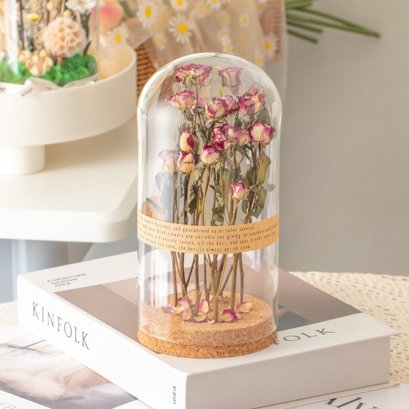 52 Cubierta de vidrio de flor eterna 0 Adornos de regalo de hielo triturado de San Valentín Flor seca azul Flor de rosa Regalo de cumpleaños para mujer Ramo real