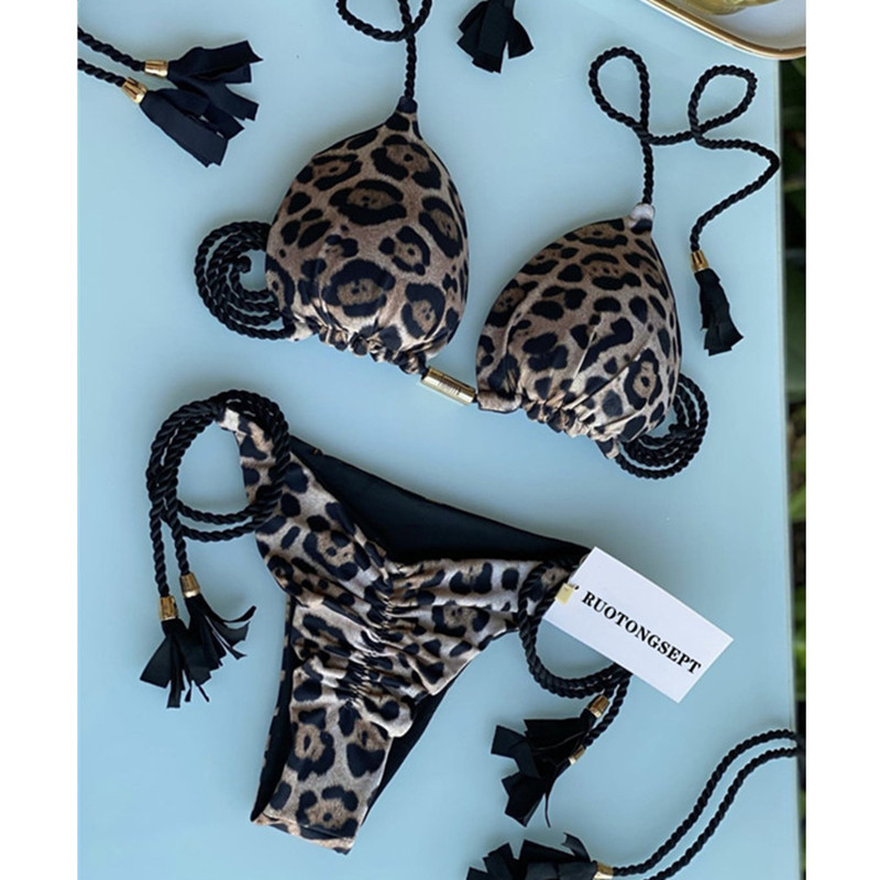 Women's Leopard 2 Pieces Set Bikinis Swimwear display picture 12