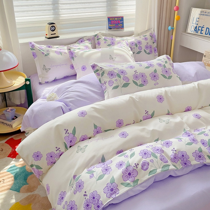 New Thickened Twill Brushed Four-Piece Set of Plant Cotton Student Dormitory Bed Sheet and Quilt Cover Three-Piece Gift Delivery