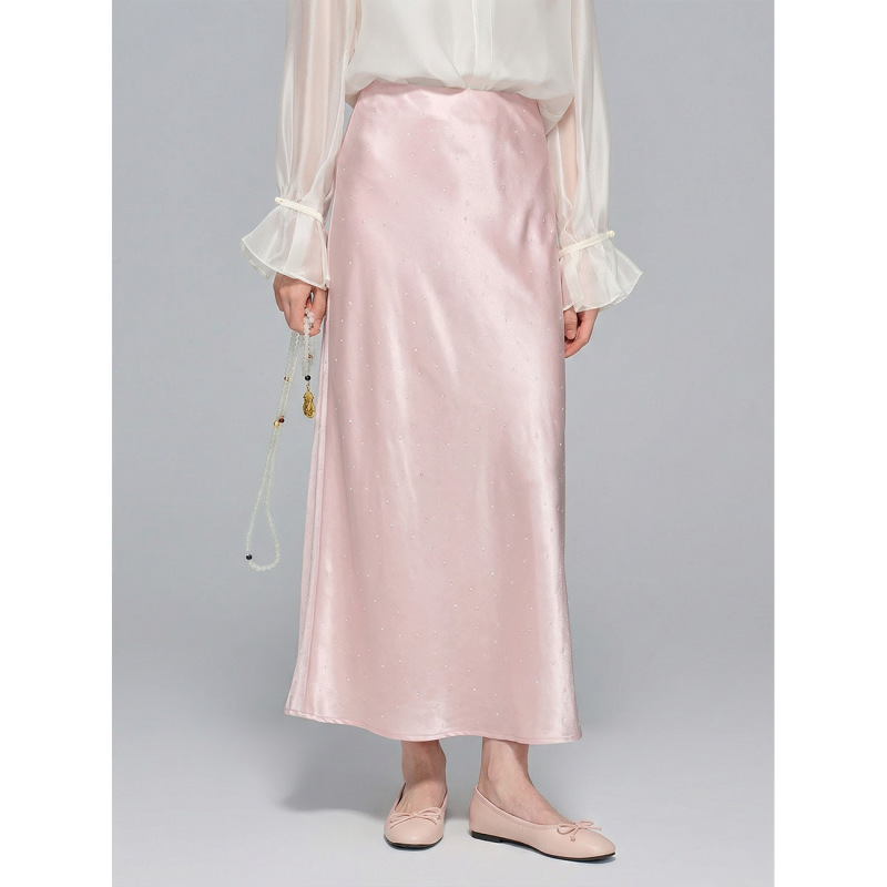 【Zhihetang】2026 Spring New Satin Mermaid Skirt Pear-Shaped High-Waisted Diamond A-Line Long Skirt for Women 【Zhihetang】2026 Spring New Satin Mermaid Skirt Pear-Shaped High-Waisted Diamond A-Line Long Skirt for Women