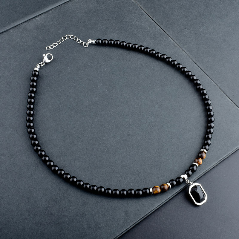 European and American titanium steel black gemstone necklace, trendy hip-hop clavicle simple men's and women's jewelry