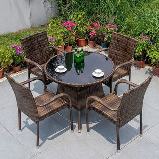 Outdoor Tables and Chairs, Courtyard Open-Air Balcony, Outdoor Garden Terrace, Iron Rattan Leisure Area Table and Chair Five-Piece Set