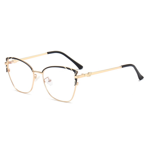 New style foreign trade internet celebrity plain face women's artistic metal cat-eye optical glasses myopia frame fashionable prescription-free glasses