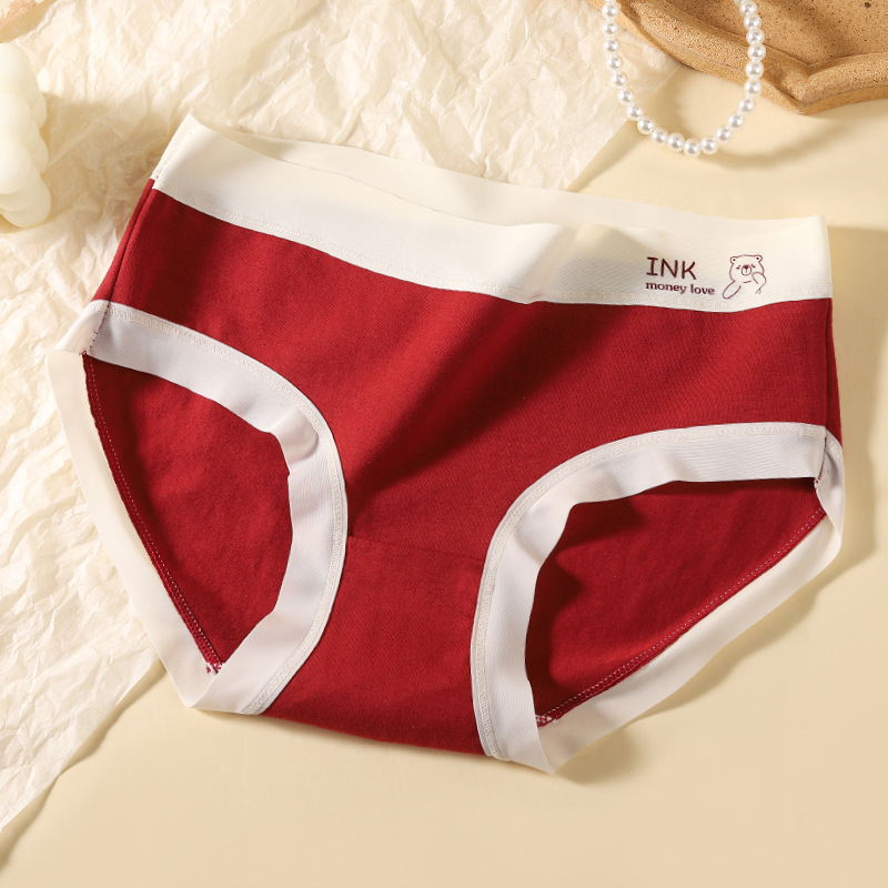Gran año de vida rojo lindo impresión de dibujos animados pantalones íntimas de mujer casada de Año Nuevo bolsas de cintura sin marcas de cadera algodón antibacteriano entrepierna