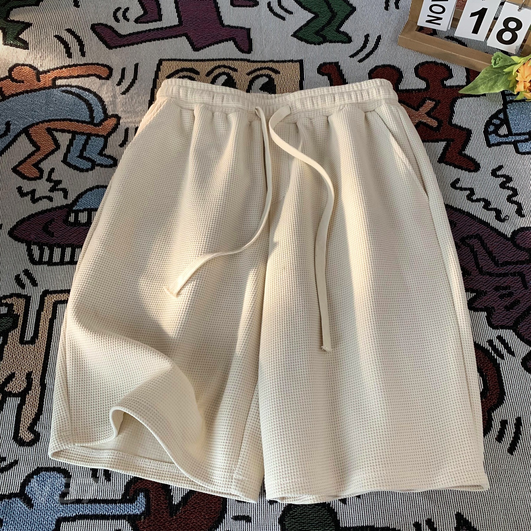 Men's Summer Sports Casual Shorts Loose Plus Size Waffle Five Point Pants New Style_viptrois.com