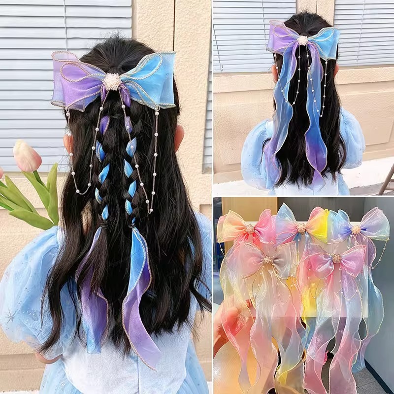 子供用ヘアバンド女の子レインボーリボン編み込みヘアピン頭飾りポニーテールリボンヘアピン春と夏の女の子のヘアアクセサリー|undefined