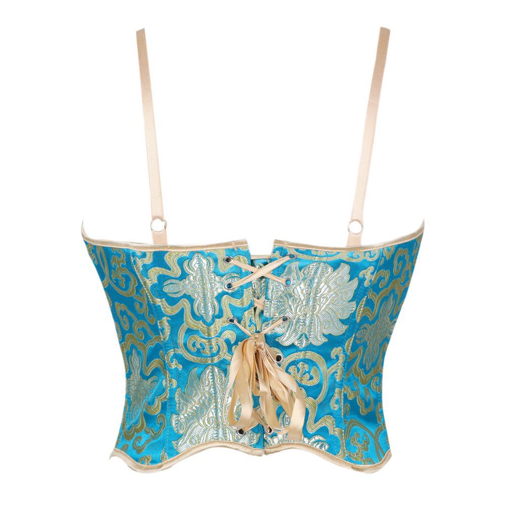 Europa y América correa de hombro azul delgada hebilla delantera de soporte de pecho apretado hueso de pescado cortes de cuerpo de mujer camisa transfronteriza