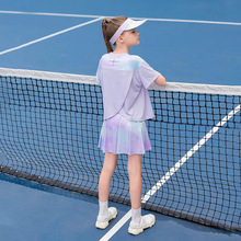 女童速干夏季运动服套装儿童羽毛球网球短袖短裙两件套训练服洋气