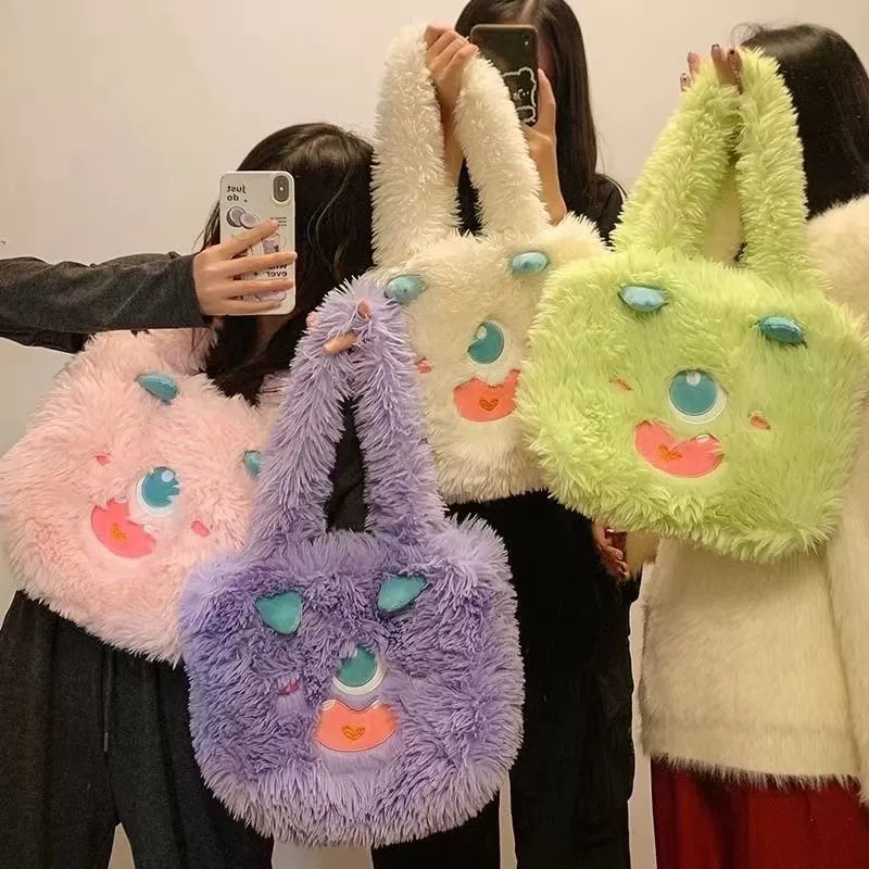 Плюшевая сумка с маленьким монстром в японском стиле, большая вместительная сумка для студенток, сумка через плечо, сумка для хранения