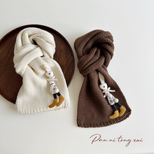 秋冬儿童针织保暖围巾男童卡通可爱小兔女童纯色毛线围脖