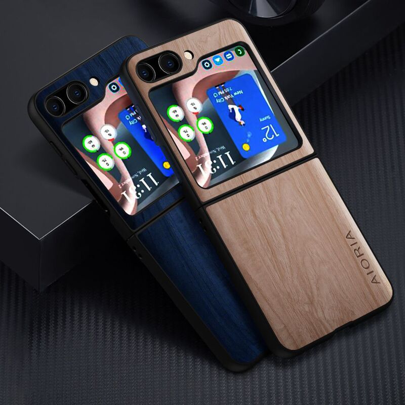 For Samsung Galaxy Z Flip 5 Fold 5 simple retro wood grain phone case
