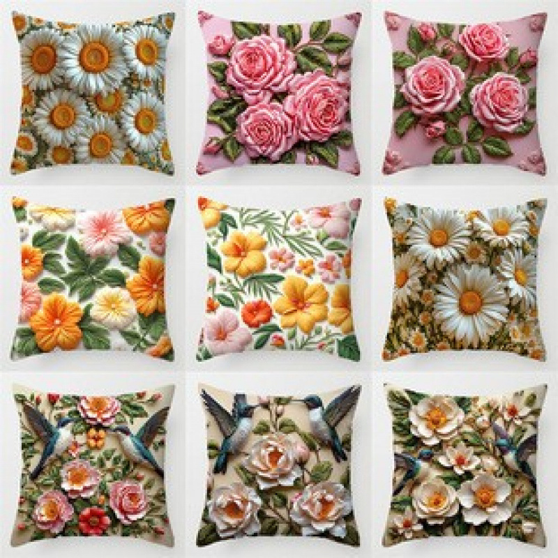 New Imitation Embroidered Sunflower Pillow Cover Sofa Cushion Small Fresh Sunflower Bay Window Bedside Decorative Cushion Cover