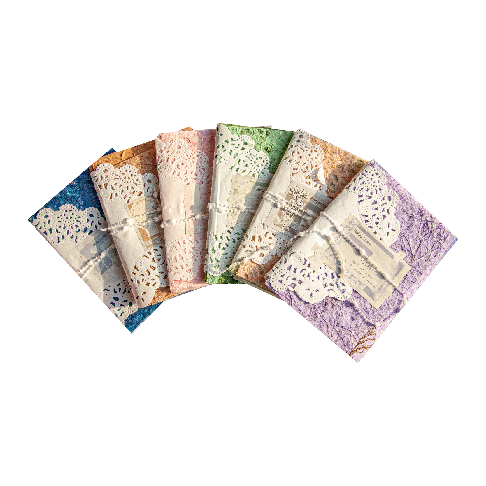 RetroStory paquete de material nube serie de hilo romántico hueco malla diario decoración material 16 piezas en 6 tipos