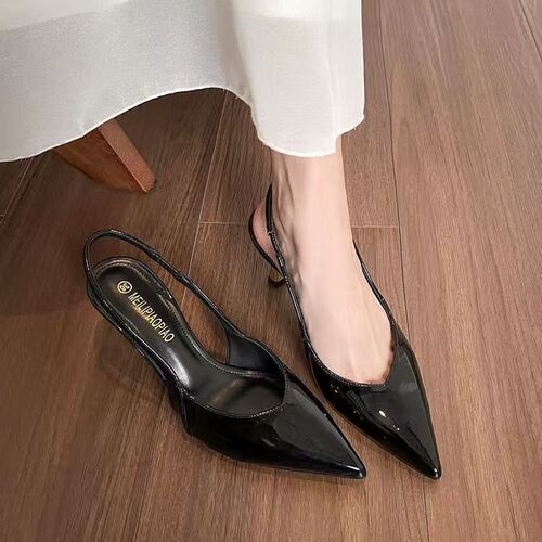Spring wine glass and women's summer sexy baotou 2026 women's rear strap stilettos rear hollow pointed sandals women's single-layer shoes