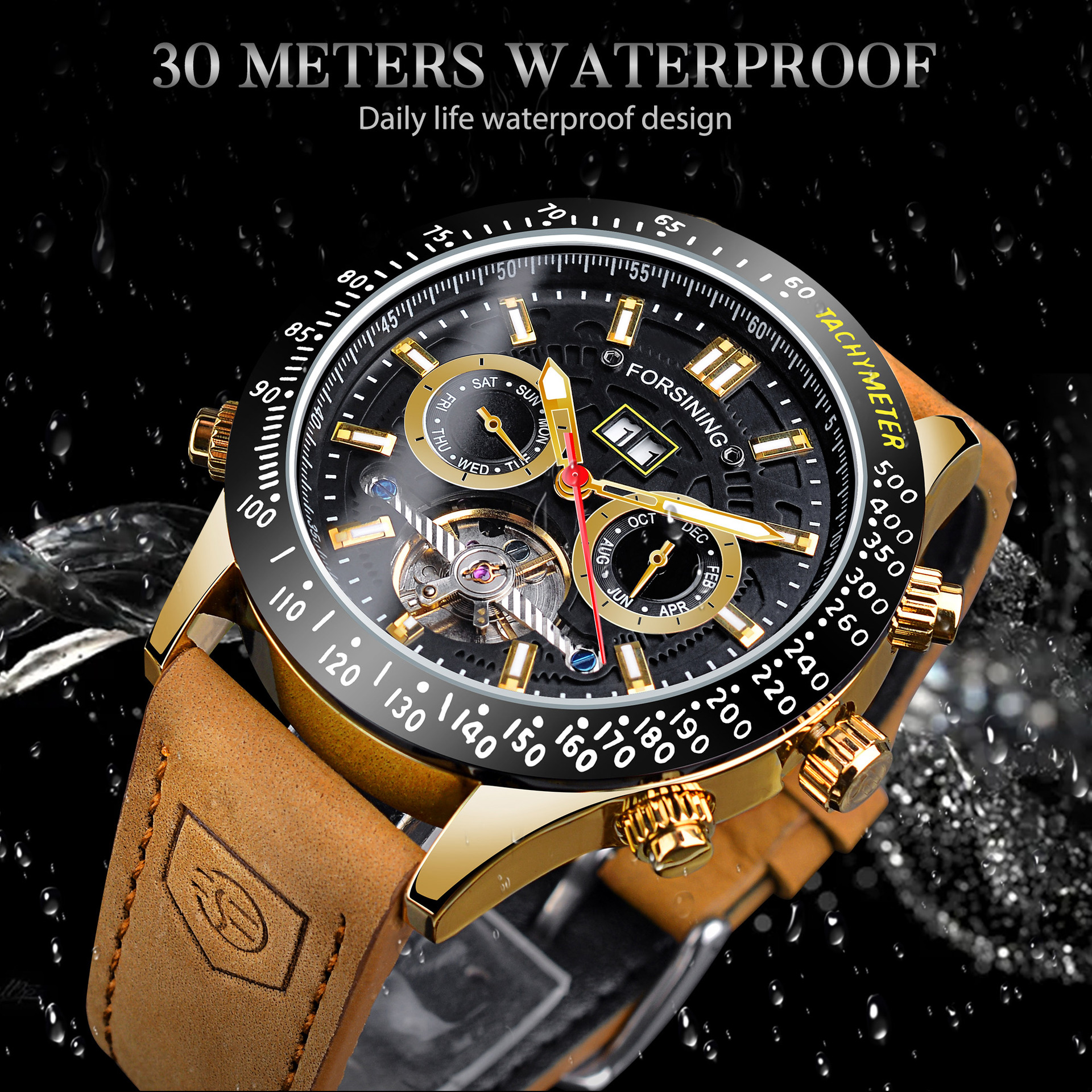 Men's Automatic Mechanical Watch With Leather Strap And Tourbillon_voghion.com