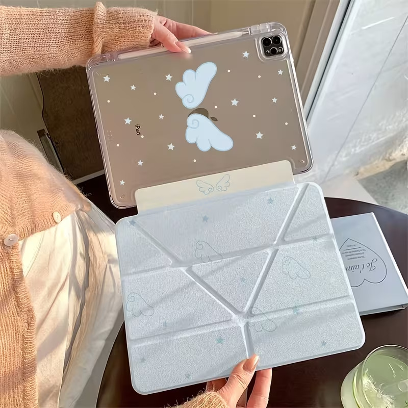 Blue Angel Wings Tablet Protective Case Suitable for iPad 11/Air 7 2025 Korean Style Ins Style Y-Fold Blue Angel Wings Tablet Protective Case Suitable for iPad 11/Air 7 2025 Korean Style Ins Style Y-Fold